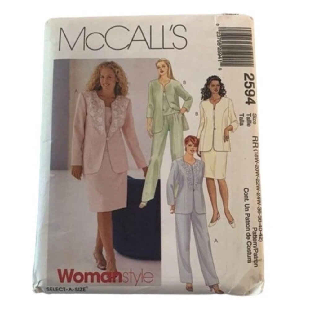 McCalls Jacket Top Pants Skirt Sewing Pattern 2594 Size 18w 20 22 24 36 38 40 42